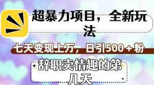 超暴利项目，全新玩法（辞职卖情趣的第几天），七天变现上万，日引500+粉-泰戈创艺资源库