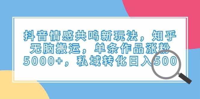 抖音情感共鸣新玩法，知乎无脑搬运，单条作品涨粉5000+，私域转化日入500-泰戈创艺资源库