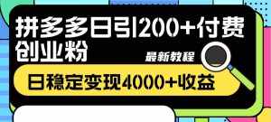 （8276期）拼多多日引200+付费创业粉，日稳定变现4000+收益最新教程-泰戈创艺资源库