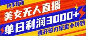 （8158期）快手挂机，美女无人直播，强开磁力聚星小铃铛，日入3000+-泰戈创艺资源库