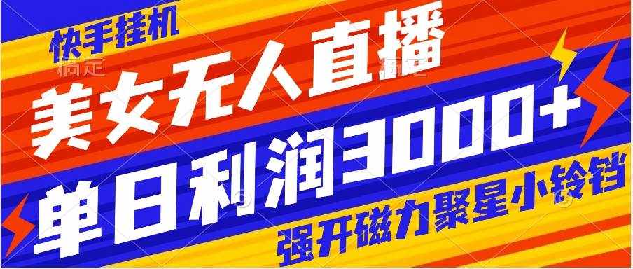 （8158期）快手挂机，美女无人直播，强开磁力聚星小铃铛，日入3000+-泰戈创艺资源库