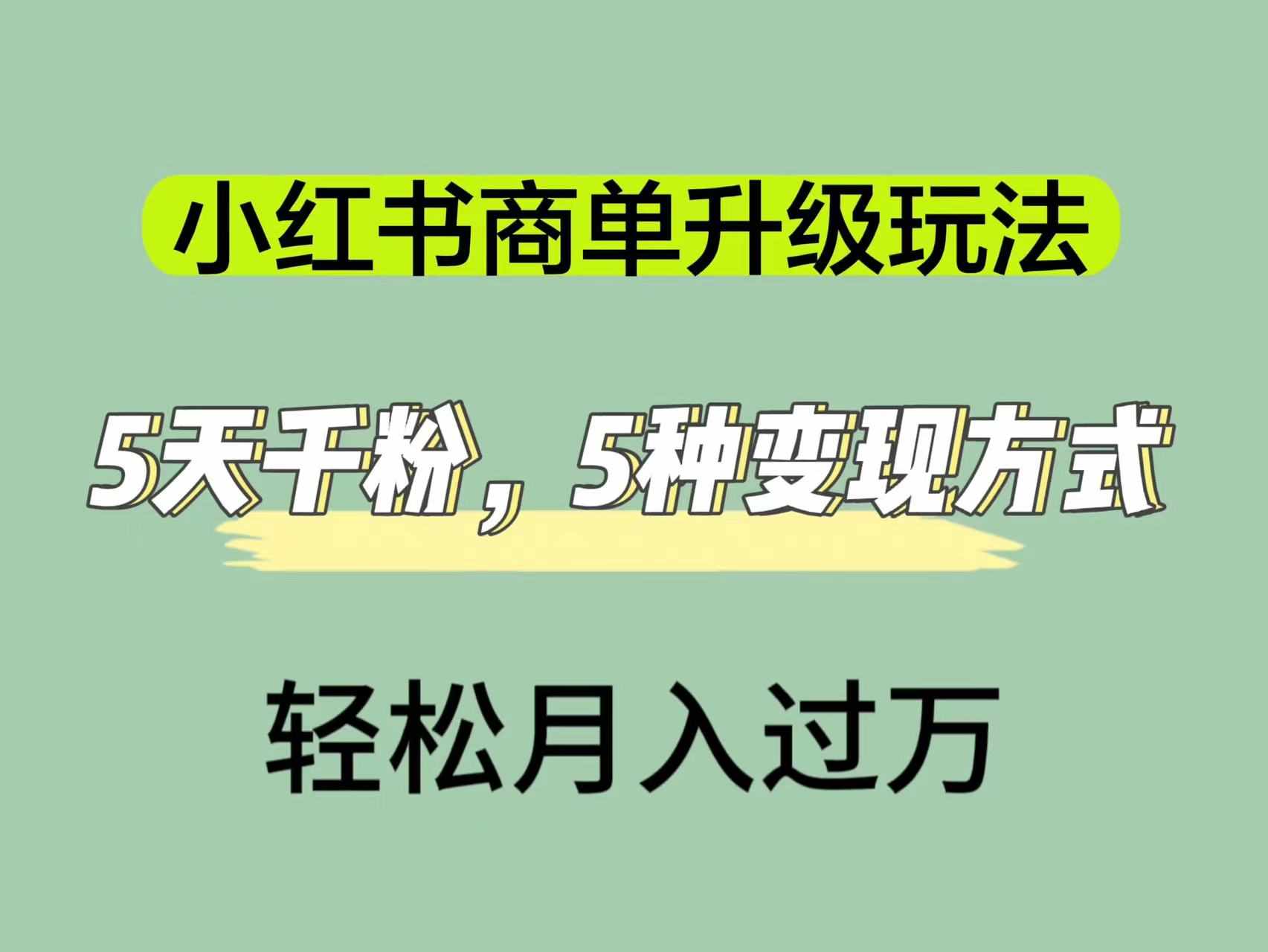 小红书商单升级玩法，5天千粉，5种变现渠道，轻松月入1万+-泰戈创艺资源库