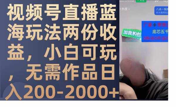 （7635期）视频号直播蓝海玩法两份收益，小白可玩，无需作品日入200-2000+-泰戈创艺资源库