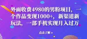 外面收费4980的男粉项目，一个作品变现1000+，新渠道新玩法，一部手机实现月入过万【揭秘】-泰戈创艺资源库