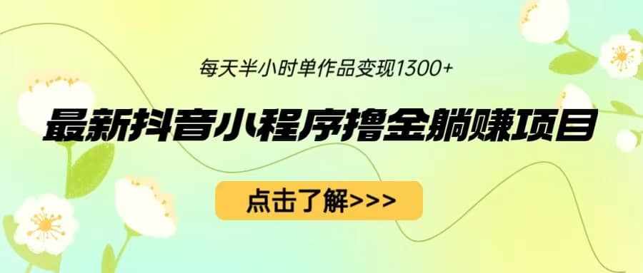 最新抖音小程序撸金躺赚项目，一部手机每天半小时，单个作品变现1300+-泰戈创艺资源库