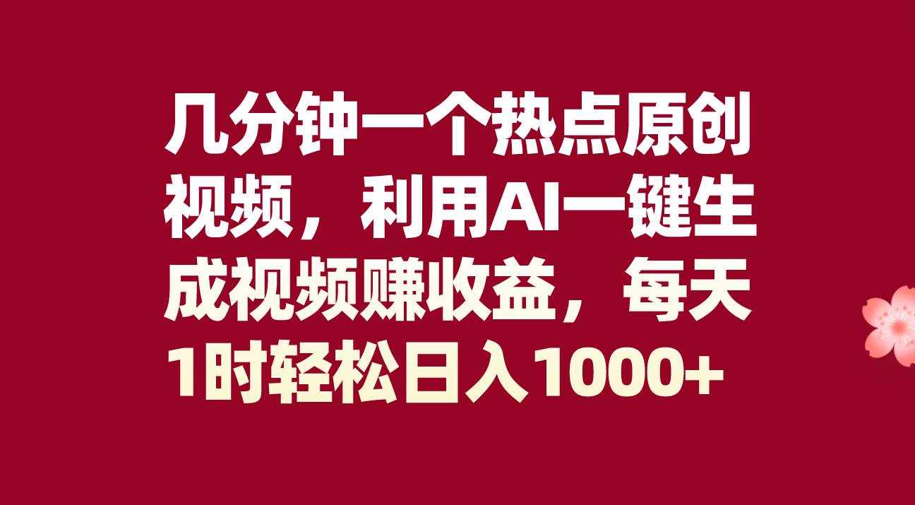 （8083期）几分钟一个热点原创视频，利用AI一键生成视频赚收益，每天1时轻松日入1000+-泰戈创艺资源库