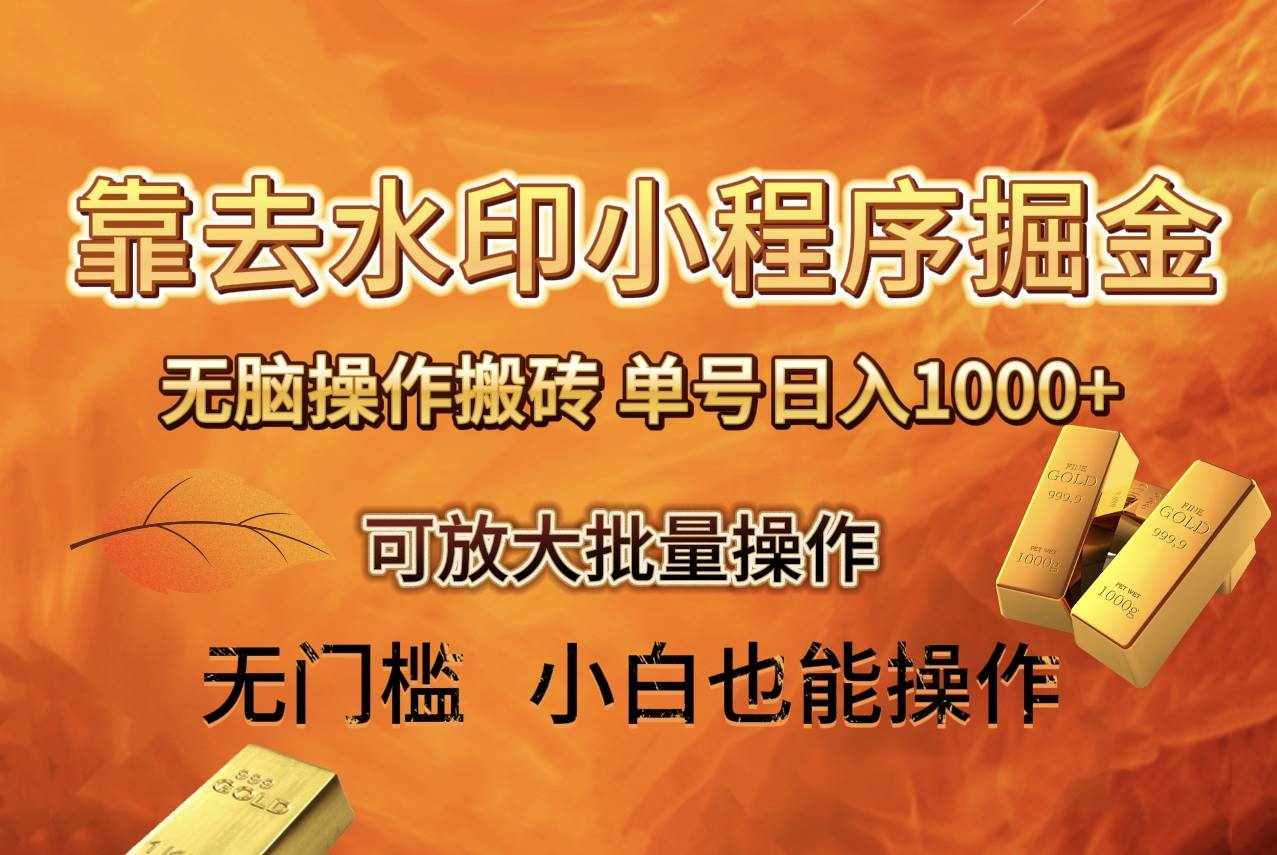 （8339期）去水印小程序+拼多多 无脑搬砖 ，单号日入1000+ 保姆级教程 可放大批量操作-泰戈创艺资源库