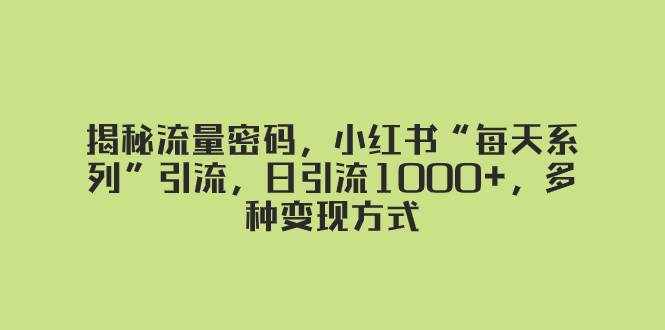 （8179期）揭秘流量密码，小红书“每天系列”引流，日引流1000+，多种变现方式-泰戈创艺资源库