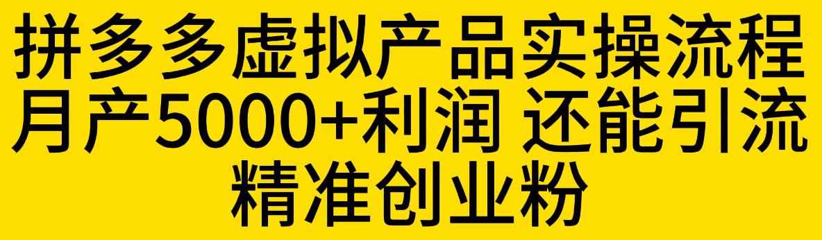 拼多多虚拟产品实操流程，月产5000+利润，还能引流精准创业粉【揭秘】-泰戈创艺资源库
