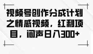 视频号创作分成计划之情感视频，红利项目，闷声日入300+-泰戈创艺资源库