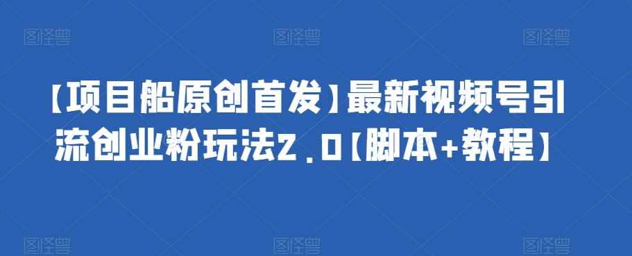 【项目船原创首发】最新视频号引流创业粉玩法2.0【脚本+教程】-泰戈创艺资源库
