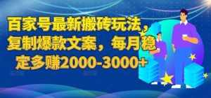 百家号最新搬砖玩法，复制爆款文案，每月稳定多赚2000-3000+【揭秘】-泰戈创艺资源库