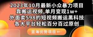 2023年10月最新小众暴力项目，靠搬运视频,单月变现1w+，外面卖598的短视频搬运黑科技，各大平台轻松百分百过原创-泰戈创艺资源库