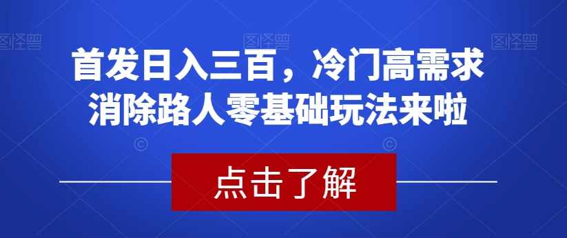 首发日入三百，冷门高需求消除路人零基础玩法来啦【揭秘】-泰戈创艺资源库