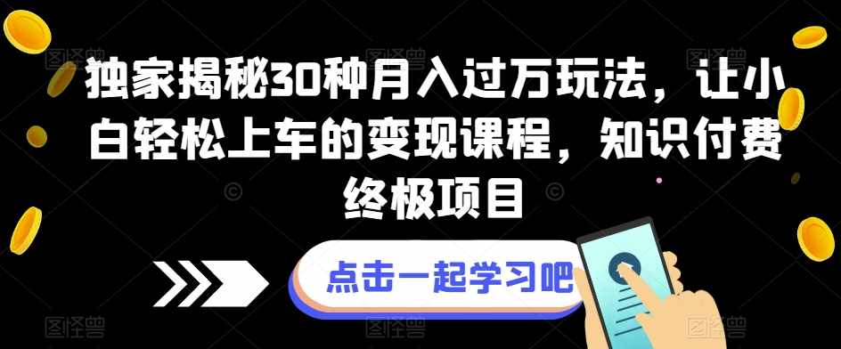 独家揭秘30种月入过万玩法，让小白轻松上车的变现课程，知识付费终极项目【揭秘】-泰戈创艺资源库