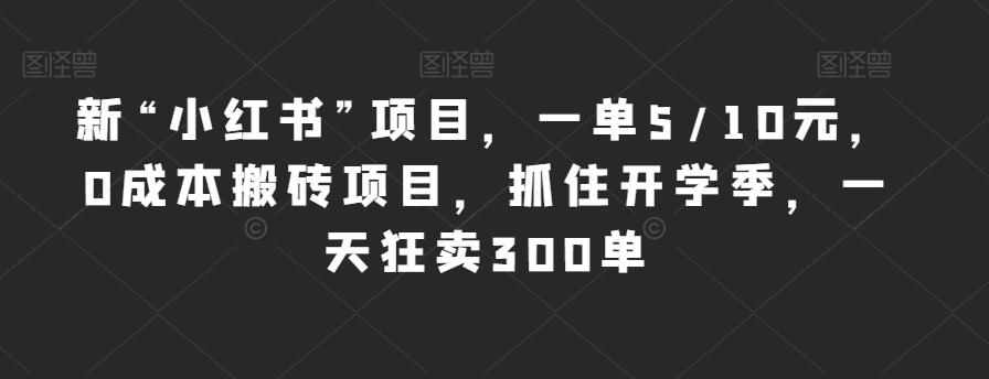 新“小红书”项目，一单5/10元，0成本搬砖项目，抓住开学季，一天狂卖300单【揭秘】-泰戈创艺资源库