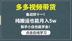 多多视频带货,备战双十一,纯搬运也能月入5w,新手小白也能学会-泰戈创艺资源库