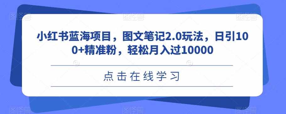 小红书蓝海项目，图文笔记2.0玩法，日引100+精准粉，轻松月入过10000【揭秘】-泰戈创艺资源库