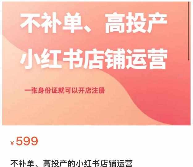 不补单、高投产的小红书店铺运营，一张身份证就可以开店注册-泰戈创艺资源库