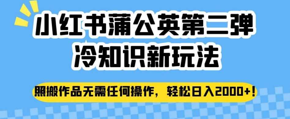 小红书蒲公英第二弹冷知识新玩法，照搬作品无需任何操作，轻松日入2000+【揭秘】-泰戈创艺资源库