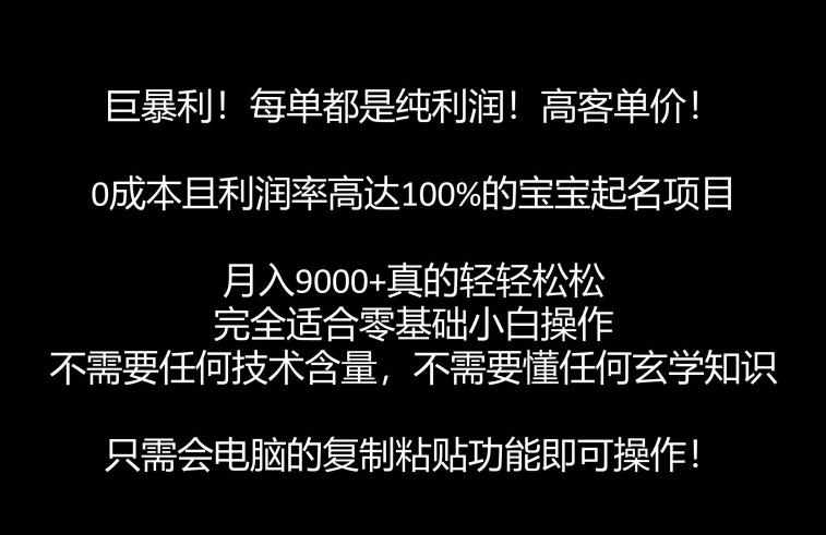 巨暴利，月入9000+的宝宝起名项目，每单都是纯利润，零基础都能躺赚【附软件+视频教程】-泰戈创艺资源库