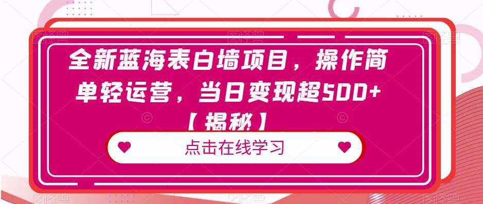 全新蓝海表白墙项目，操作简单轻运营，当日变现超500+【揭秘】-泰戈创艺资源库