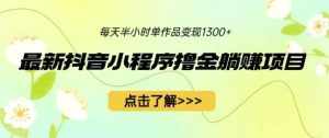 最新抖音小程序撸金躺赚项目，一部手机每天半小时，单个作品变现1300+【揭秘】-泰戈创艺资源库