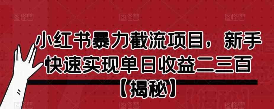 小红书暴力截流项目，新手快速实现单日收益二三百【仅揭秘】-泰戈创艺资源库