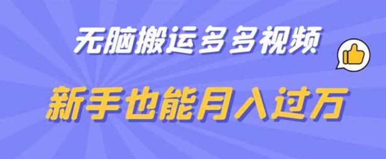 无脑搬运多多视频，新手也能月入过万【揭秘】-泰戈创艺资源库