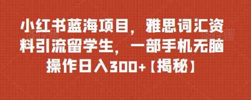 小红书蓝海项目，雅思词汇资料引流留学生，一部手机无脑操作日入300+【揭秘】-泰戈创艺资源库