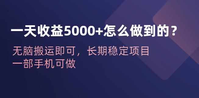 一天收益5000+怎么做到的？无脑搬运即可，长期稳定项目，一部手机可做【揭秘】-泰戈创艺资源库