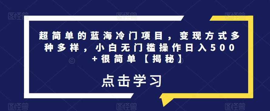 超简单的蓝海冷门项目，变现方式多种多样，小白无门槛操作日入500+很简单【揭秘】-泰戈创艺资源库