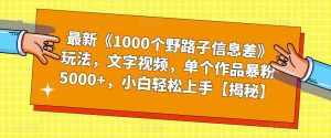 最新《1000个野路子信息差》玩法,文字视频,单个作品暴粉5000+,小白轻松上手【揭秘】-泰戈创艺资源库