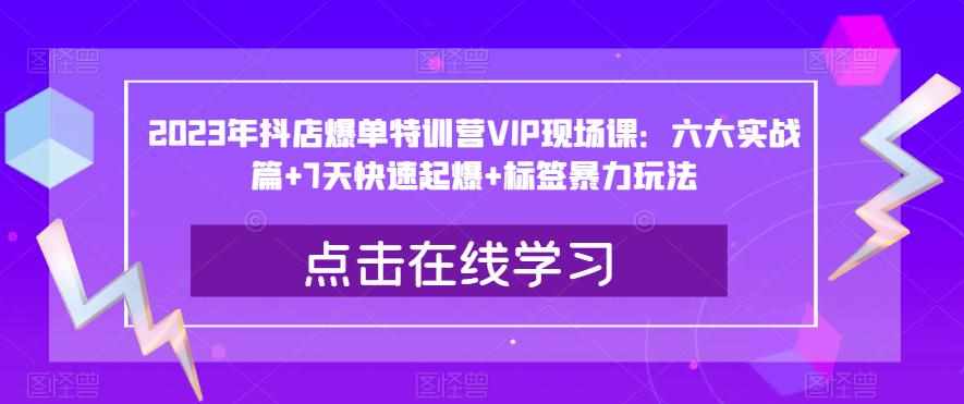 2023年抖店爆单特训营VIP现场课：六大实战篇+7天快速起爆+标签暴力玩法-泰戈创艺资源库