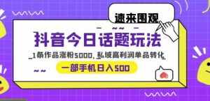 抖音今日话题玩法，1条作品涨粉5000，私域高利润单品转化一部手机日入500【揭秘】-泰戈创艺资源库
