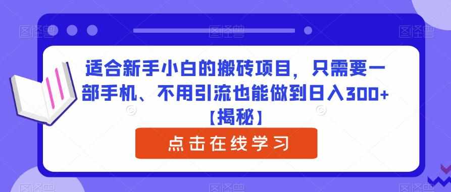 适合新手小白的搬砖项目，只需要一部手机、不用引流也能做到日入300+【揭秘】-泰戈创艺资源库