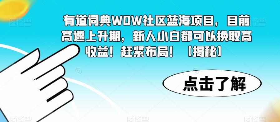 有道词典WOW社区蓝海项目，目前高速上升期，新人小白都可以换取高收益！赶紧布局！【揭秘】-泰戈创艺资源库
