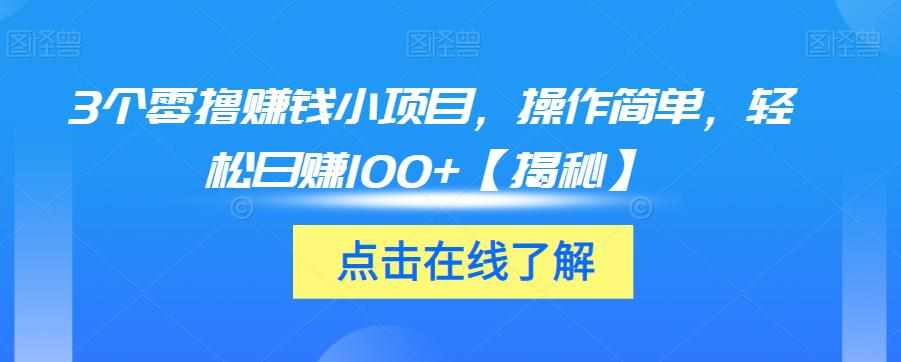 3个零撸赚钱小项目，操作简单，轻松日赚100+【揭秘】-泰戈创艺资源库