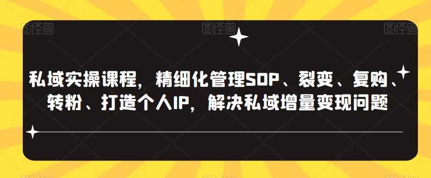 私域实操课程，精细化管理SOP、裂变、复购、转粉、打造个人IP，解决私域增量变现问题-泰戈创艺资源库