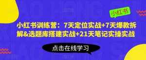 小红书训练营:7天定位实战+7天爆款拆解&选题库搭建实战+21天笔记实操实战-泰戈创艺资源库