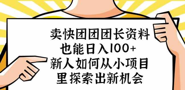 卖快团团团长资料也能日入100+新人如何从小项目里探索出新机会-泰戈创艺资源库