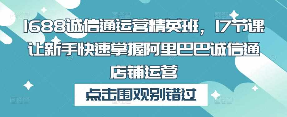 1688诚信通运营精英班，17节课让新手快速掌握阿里巴巴诚信通店铺运营-泰戈创艺资源库