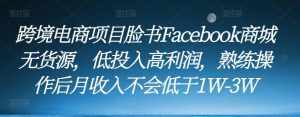 跨境电商项目脸书Facebook商城无货源，低投入高利润，熟练操作后月收入不会低于1W-3W-泰戈创艺资源库