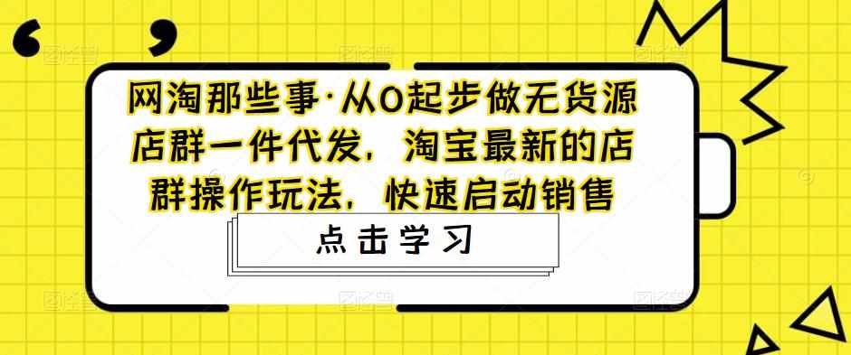 网淘那些事·从0起步做无货源店群一件代发，淘宝最新的店群操作玩法，快速启动销售-泰戈创艺资源库