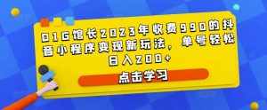 D1G馆长2023年收费990的抖音小程序变现新玩法，单号轻松日入200+-泰戈创艺资源库