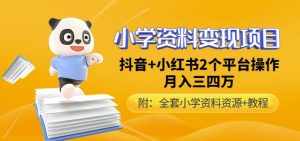 唐老师小学资料变现项目,抖音+小红书2个平台操作,月入数万元(全套资料+教程)-泰戈创艺资源库