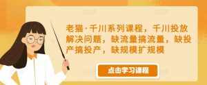 老猫·千川系列课程,千川投放解决问题,缺流量搞流量,缺投产搞投产,缺规模扩规模-泰戈创艺资源库