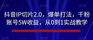 抖音IP切片2.0，爆单打法，千粉账号5W收益，从0到1实战教学【揭秘】-泰戈创艺资源库