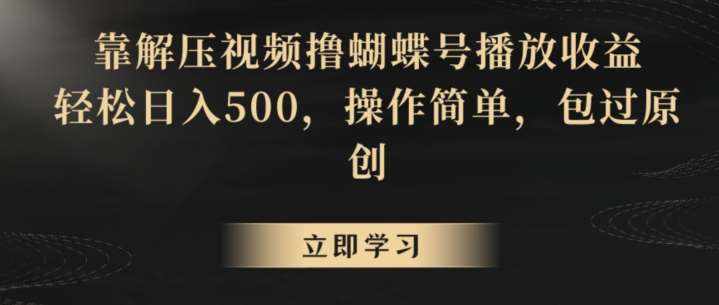 靠解压视频撸蝴蝶号播放收益，轻松日入500，操作简单，包过原创【揭秘】-泰戈创艺资源库