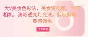 大V美食色彩法，美食短视频，学习相机，清晰透亮灯光法，剪映剪辑，美感调色-泰戈创艺资源库